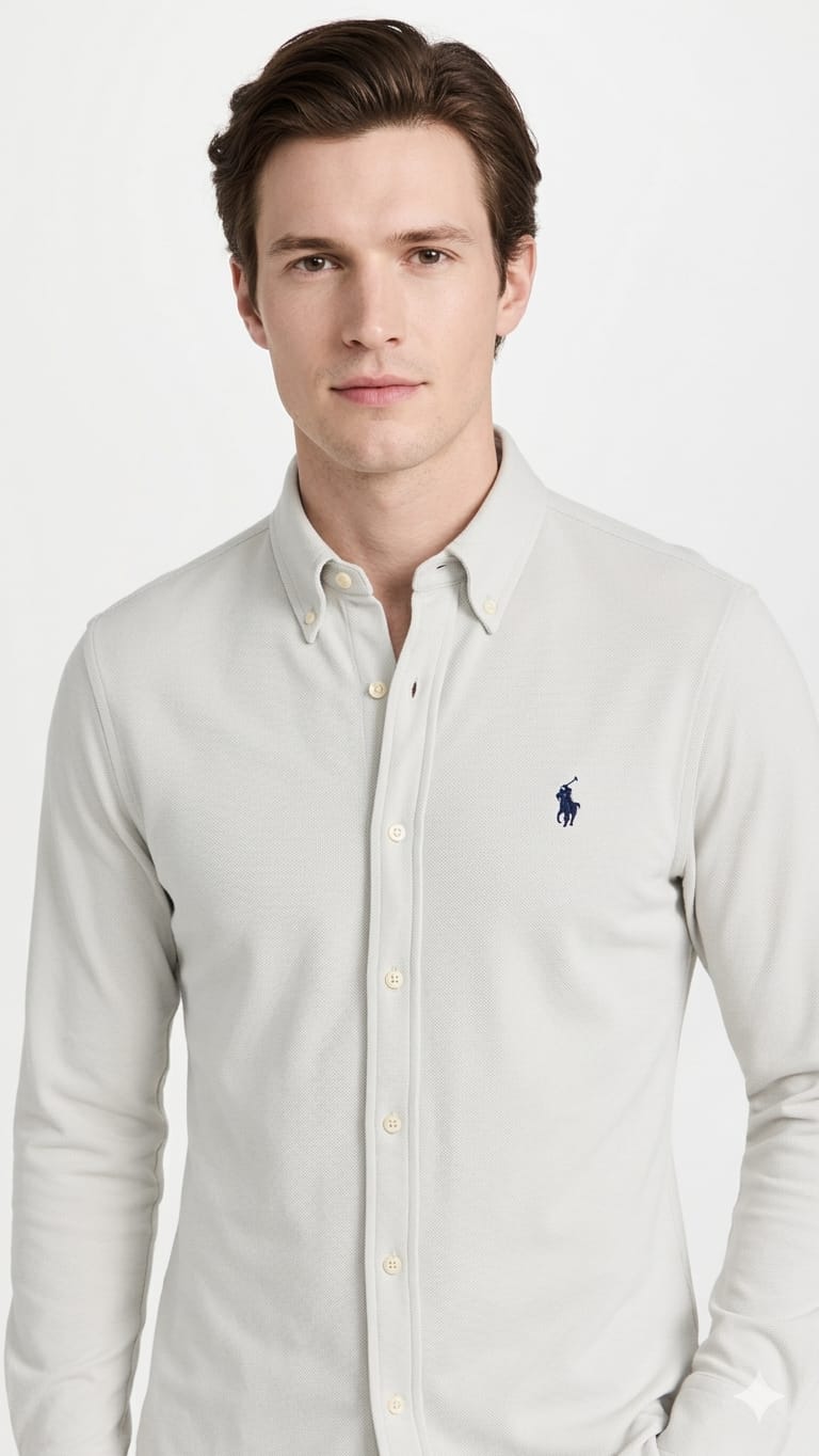 camisa-polo-ralph-lauren-cotton-slim-fit-hombre-frente Camisa Ralph Lauren Slim Fit Caballero Blanco - Imagen 1
