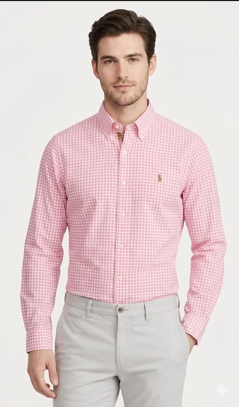 camisa-ralph-lauren-rosada-cuadros-regular-fit-hombre-frente Camisa Ralph Lauren Caballero Rosa - Imagen 1