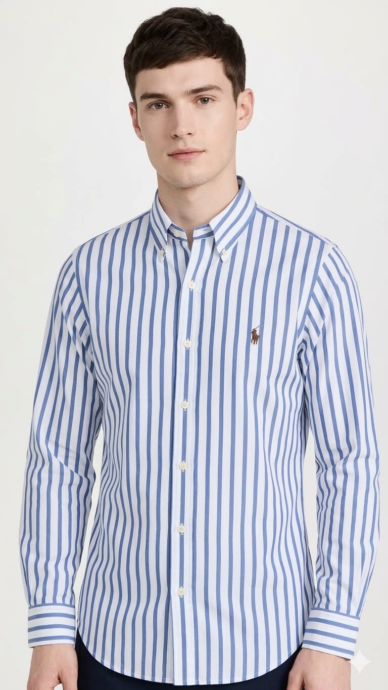 camisa-ralph-lauren-striped-oxford-celeste-rayas-slim-fit-hombre-perfil Camisa Ralph Lauren Slim Fit Caballero de rayas - Imagen 1