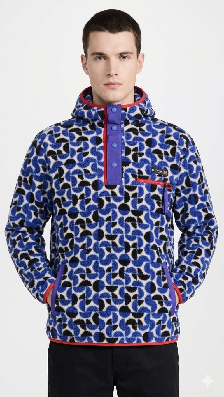 casaca-columbia-azul-diseño-colores-capucha-hombre-frente Polera Columbia Caballero Azul con Diseño - Imagen 1