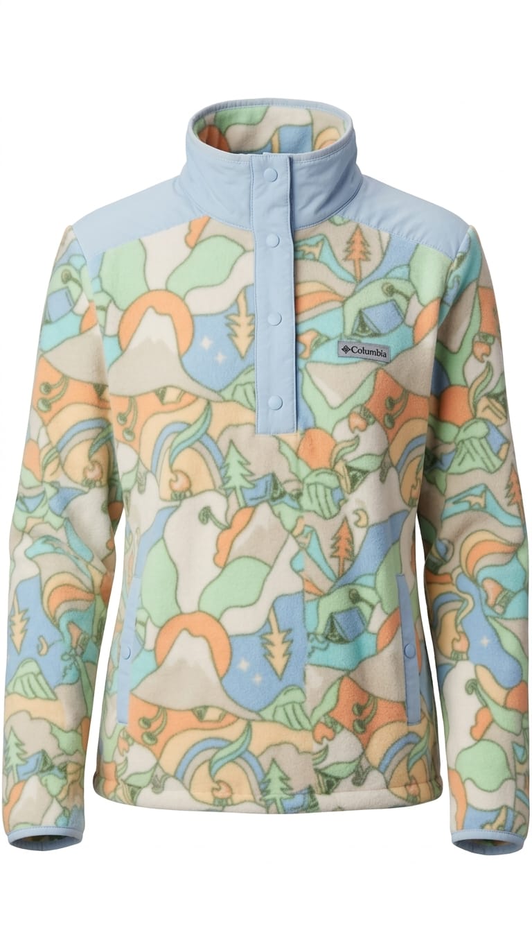 casaca-columbia-fleece-celeste-floreado-mujer Polera Columbia Dama Celeste - Imagen 1