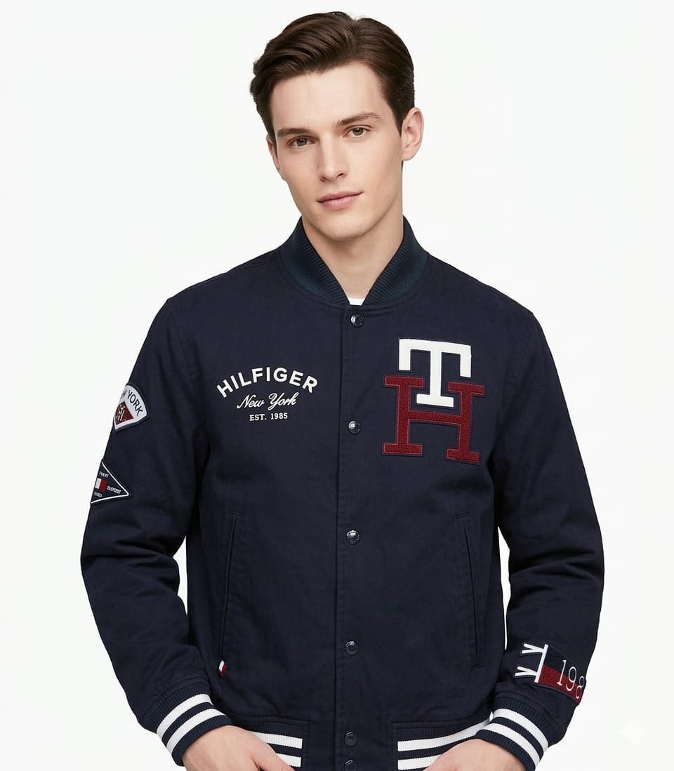 casaca-tommy-hilfiger-Monogram-Cotton-Blend- Varsity-azulnavy-perfil Casaca Tommy Hilfiger Caballero - Imagen 1