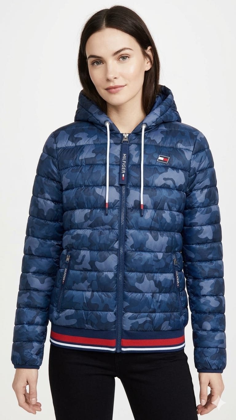 casaca-tommy-hilfiger-puff-azul-camuflaje-mujer-frente Casaca Tommy Hilfiger Dama - Imagen 1