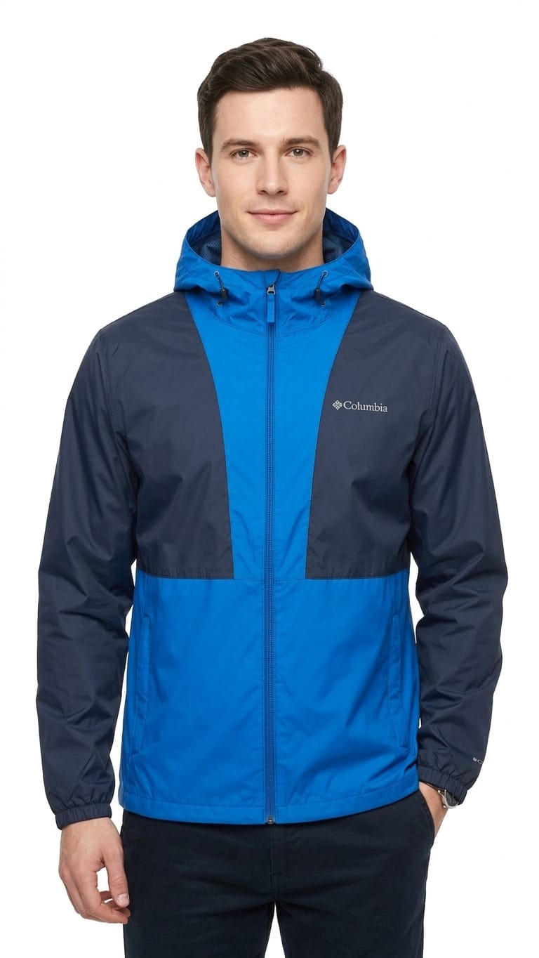 impermeable-columbia-tecnologia-azul-celeste-hombre-frente Casaca con Tecnología Columbia Impermeable Caballero Azul - Imagen 1