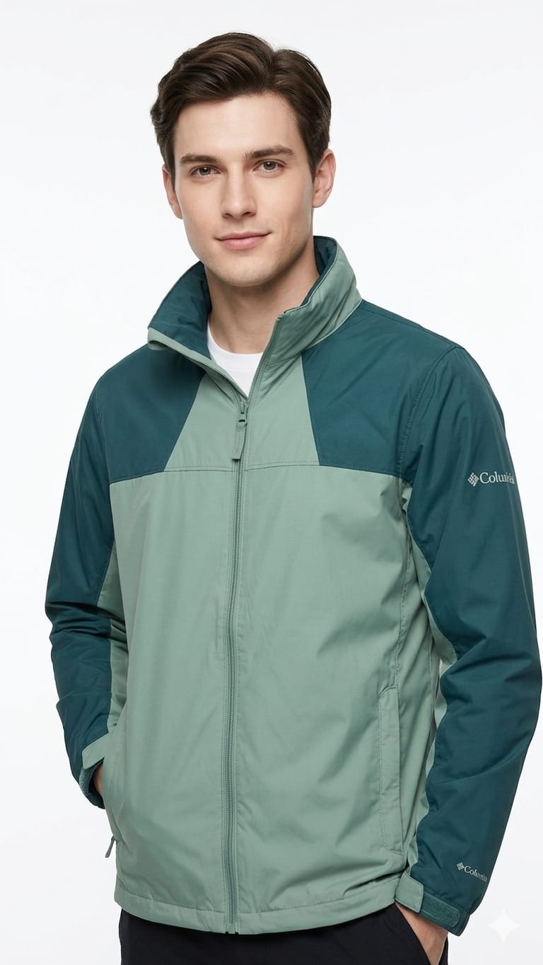 impermeable-columbia-verde-hombre-frente Casaca Columbia Impermeable Caballero Verde Agua - Imagen 1