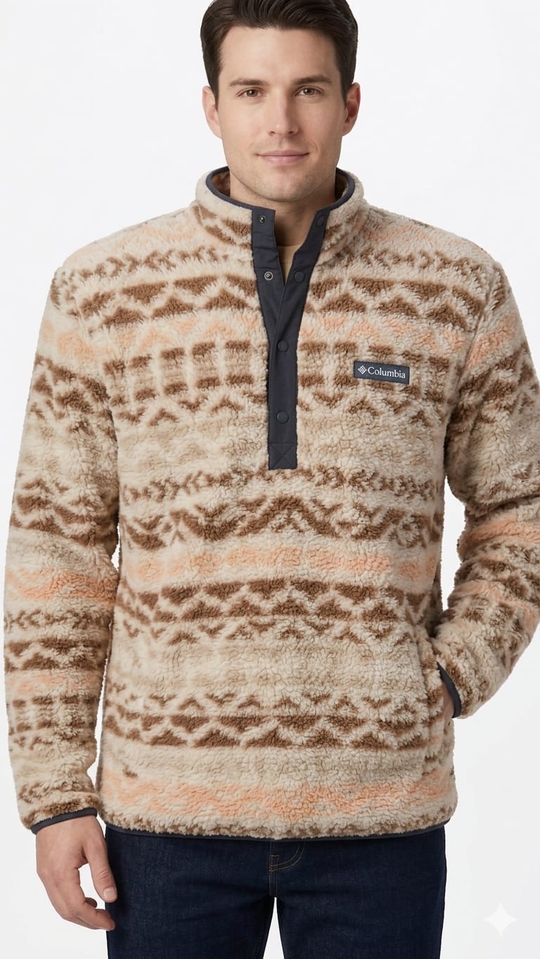 polera-columbia-piel-de-carnero-marron-crema-hombre-frente Polera Columbia de Caballero - Imagen 1