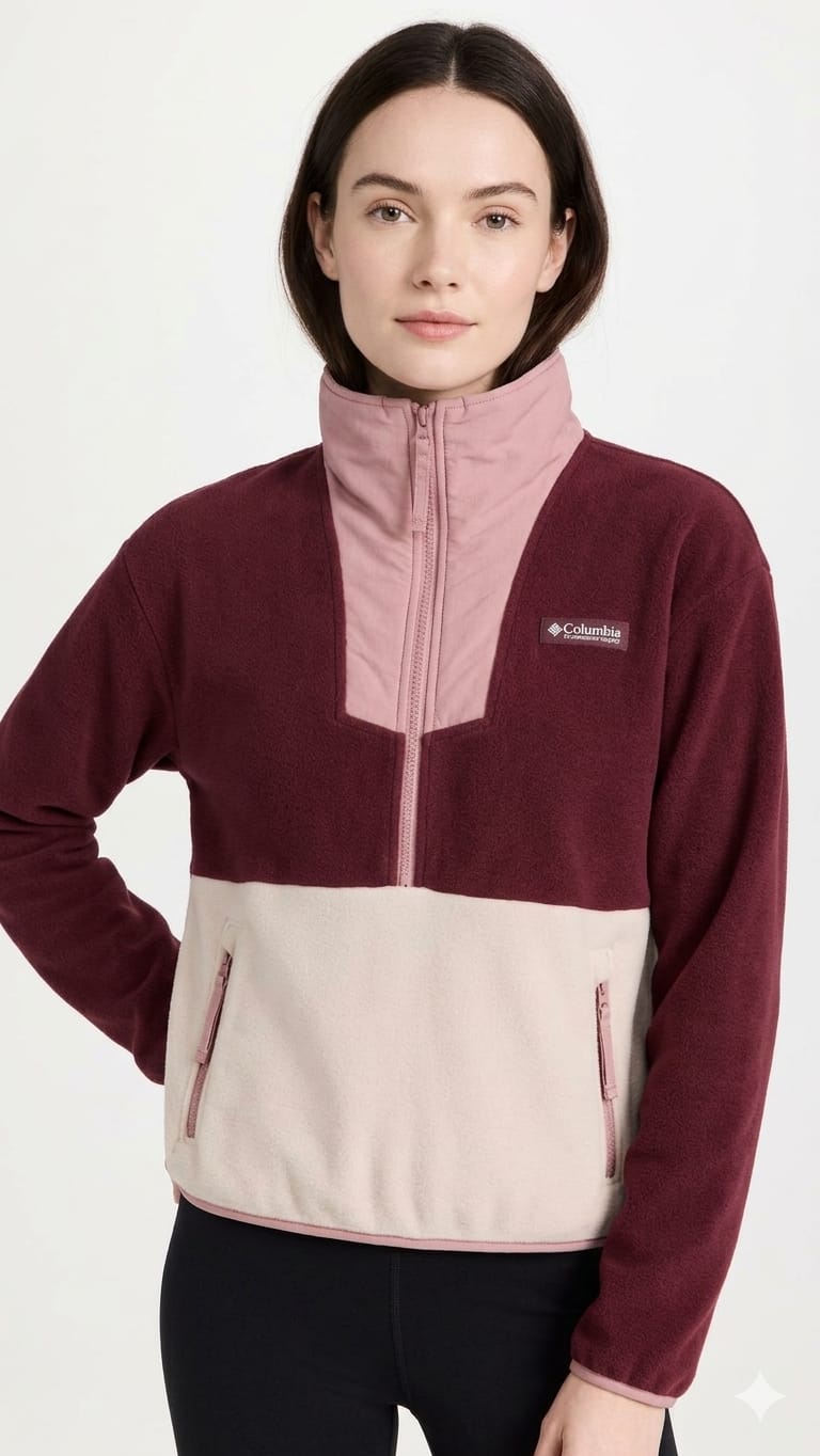 polera-columbia-polar-guinda-marfil-rosado-mujer-frente Polera Columbia Dama Guinda - Imagen 1