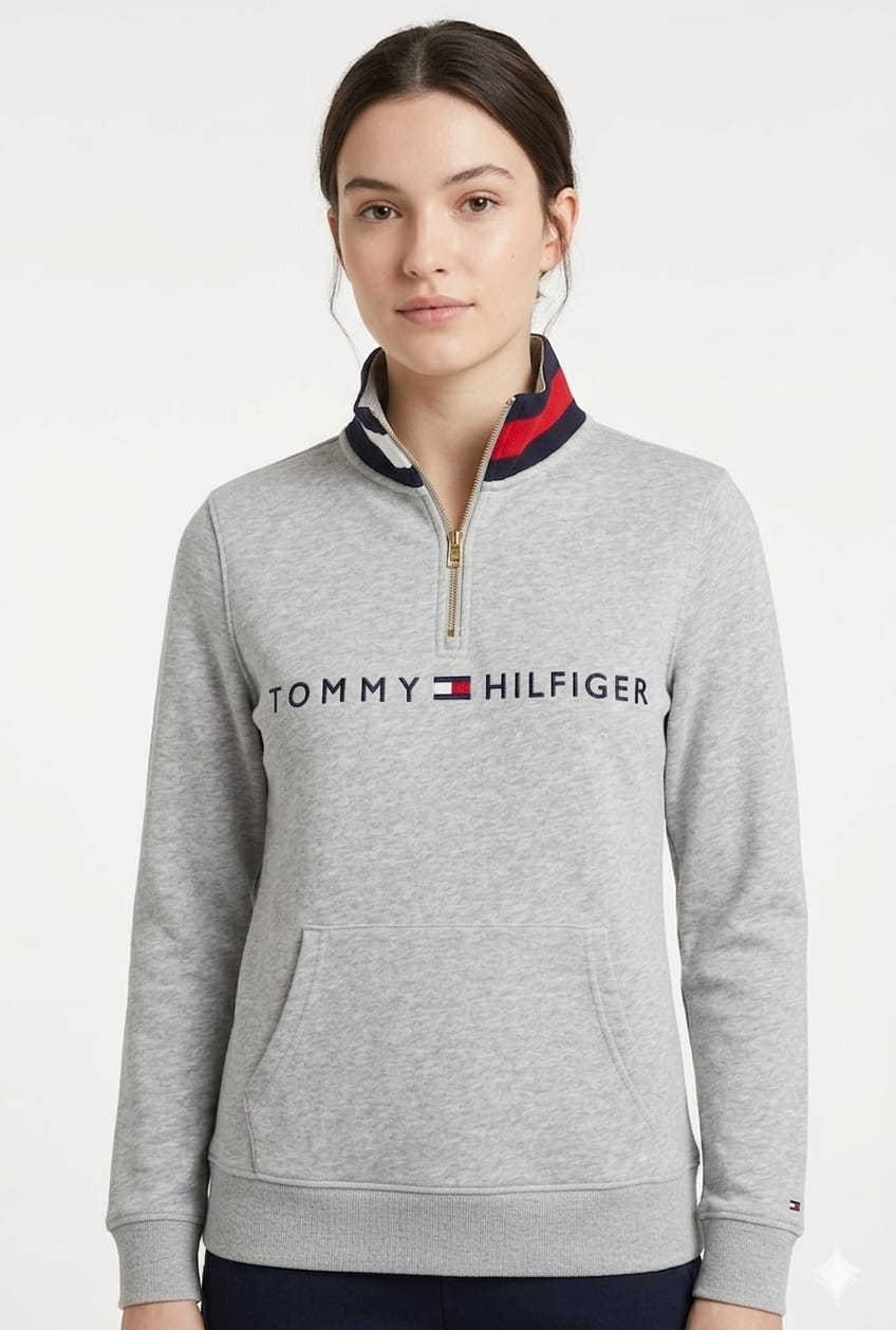 polera-polar-tommy-hilfiger-gris-nombreth-mujer-frente Polera Tommy Hilfiger Dama Gris - Imagen 1