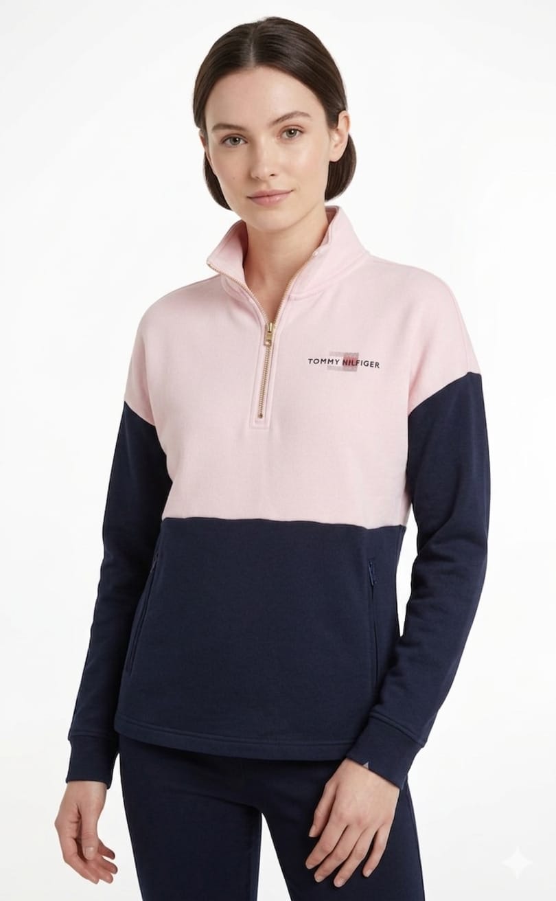 polera-tommy-hilfiger-rosado-azul-mujer-frente Casaca Tommy Hilfiger Dama Rosa y Azul - Imagen 1