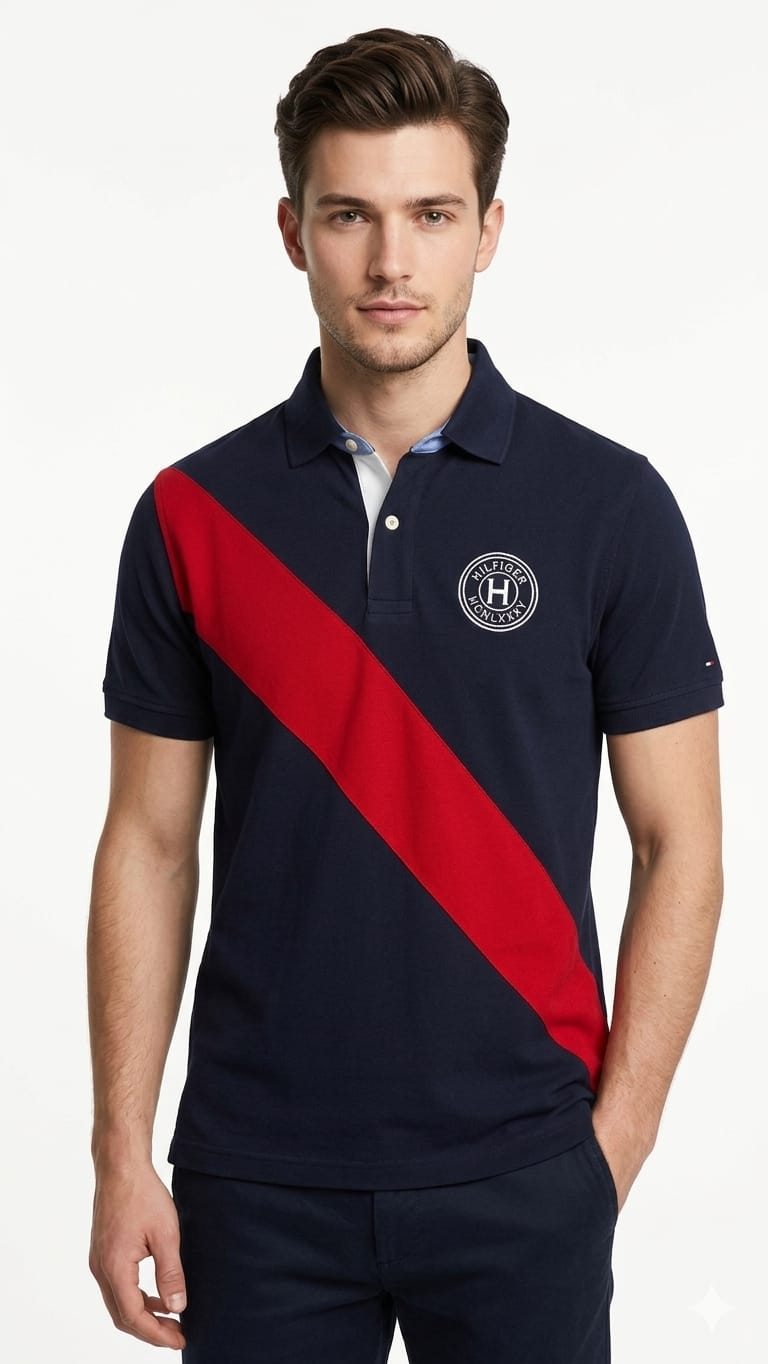 polo-camisero-tommy-hilfiger-azul-franja-roja-hombre-frente Polo Camisero Tommy Hilfiger Caballero Azul - Imagen 1