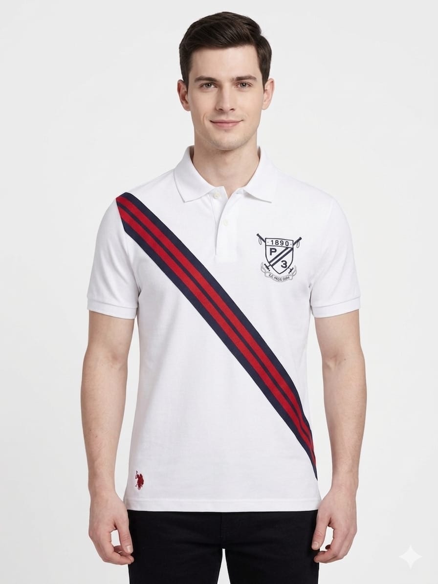 polo-camisero-us-polo-blanco-franja-roja-hombre-frente Polo Camisero US POLO Caballero Blanco - Imagen 1