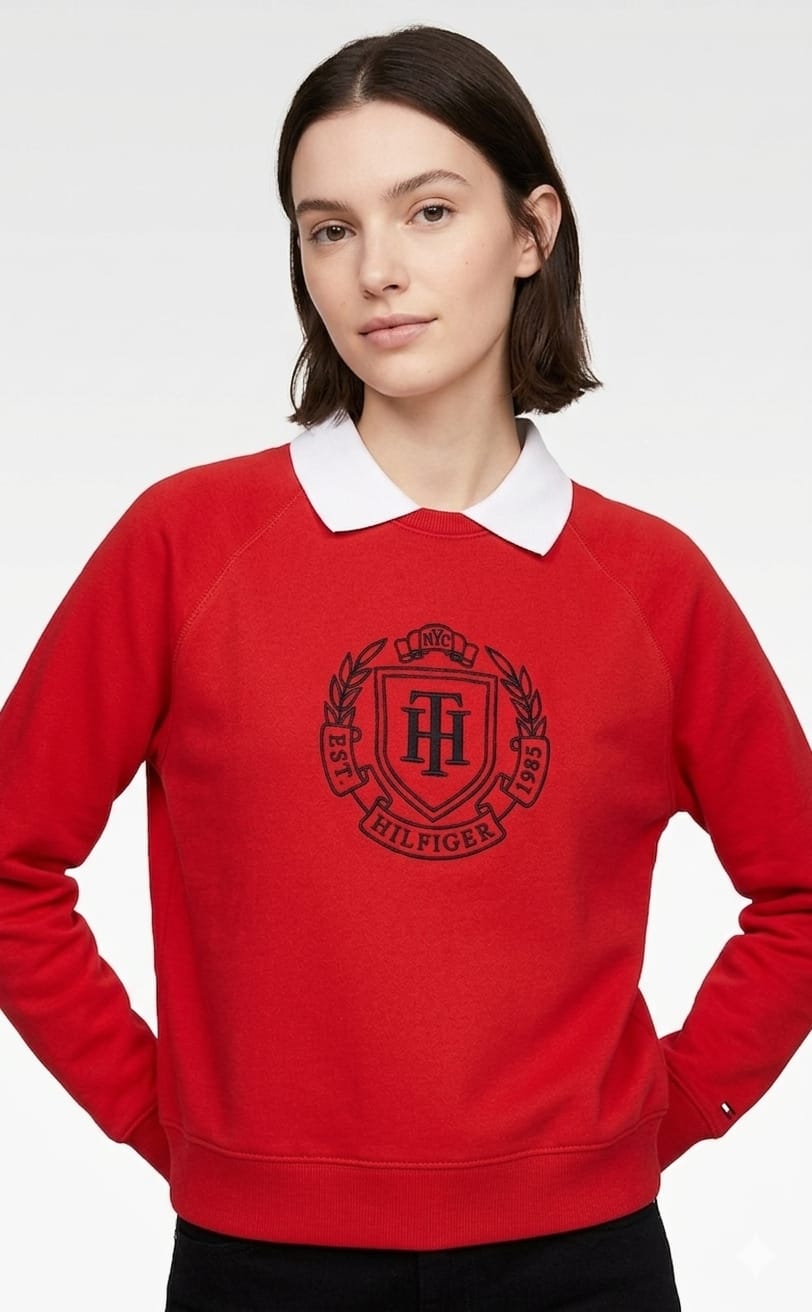 sweeter-tommy-hilfiger-logo-bordado-rojo-mujer-frente Chompa Tommy Hilfiger Dama Rojo - Imagen 1