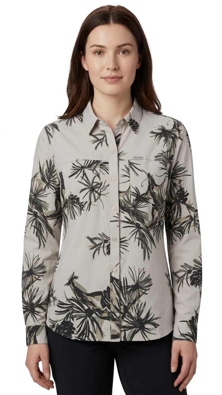 blusa-columbia-gris-floreada-mujer-frente Blusa Columbia de Dama - Imagen 1