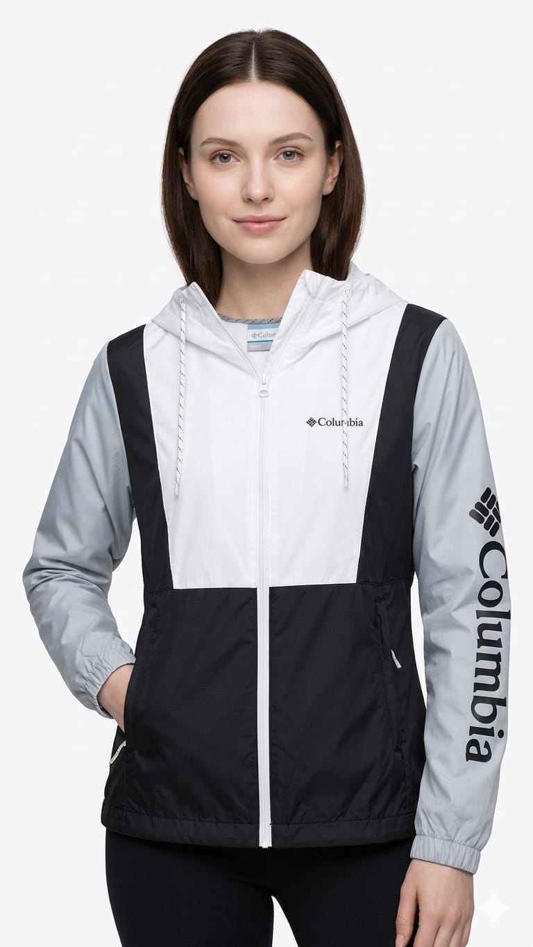 cortaviento-columbia-negro-blanco-gris-mujer-frente Casaca Cortaviento Columbia Dama - Imagen 1