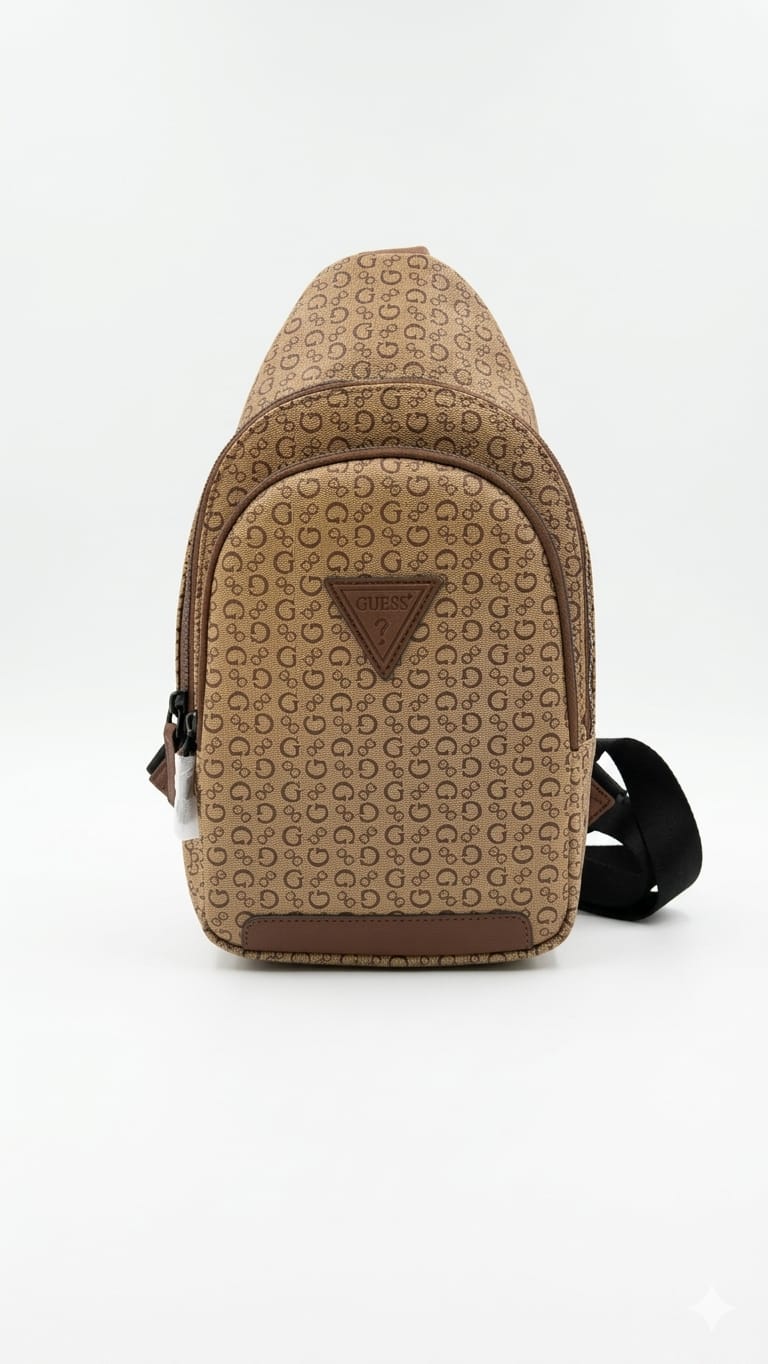 pechera-guess-monogramiado-dorado-hombre-frente Pechera Guess Hombre Marrón - Imagen 1