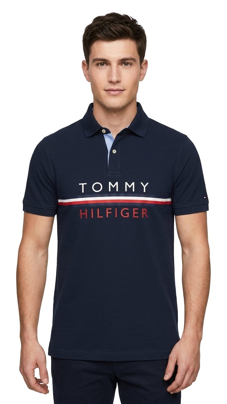 polo-camisero-tommy-hilfiger-azul-letras-hombre-frente Polo Camisero Tommy Hilfiger Caballero - Imagen 1