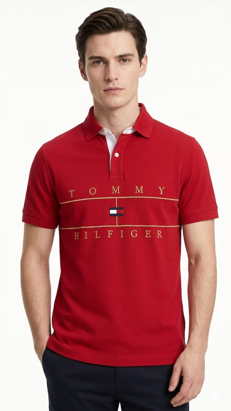 polo-camisero-tommy-hilfiger-letras-rojo-hombre-frente Polo Camisero Slim Fit Tommy Hilfiger Caballero - Imagen 1