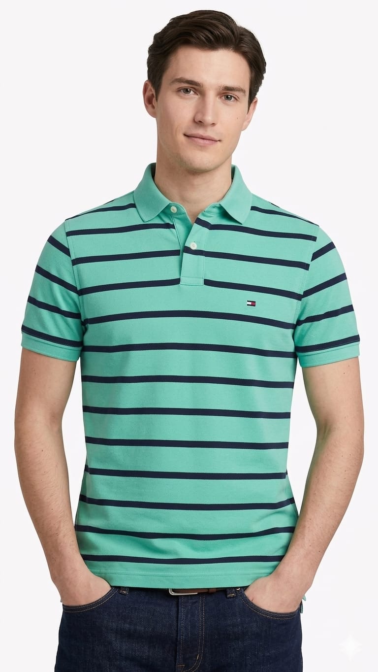 polo-camisero-tommy-hilfiger-verde-rayas-hombre-frente Polo Camisero Tommy Hilfiger Caballero - Imagen 1