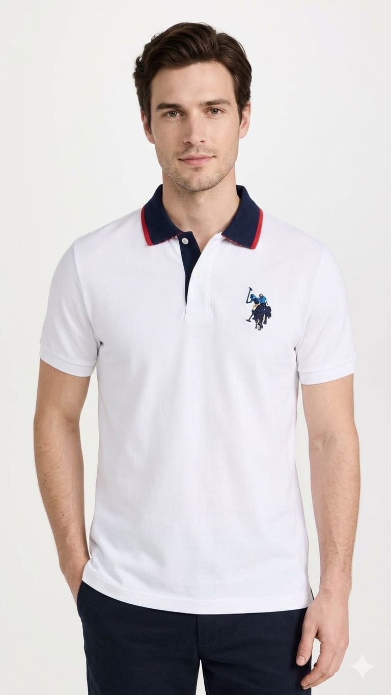 polo-camisero-us-polo-blanco-cuello-azul-hombre-frente Polo Camisero Blanco US Polo Caballero - Imagen 1
