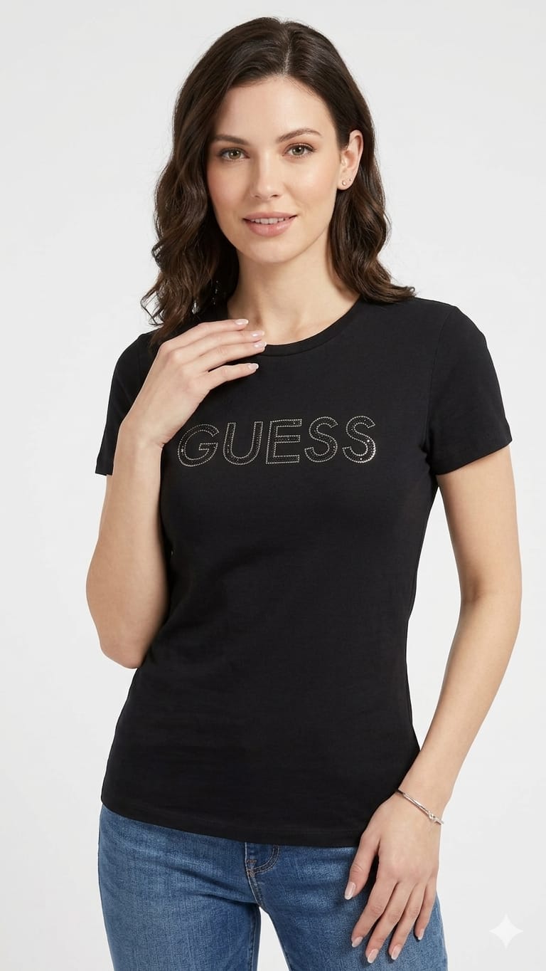 polo-guess-negro-letras-mujer-frente Polo Guess Dama - Imagen 1