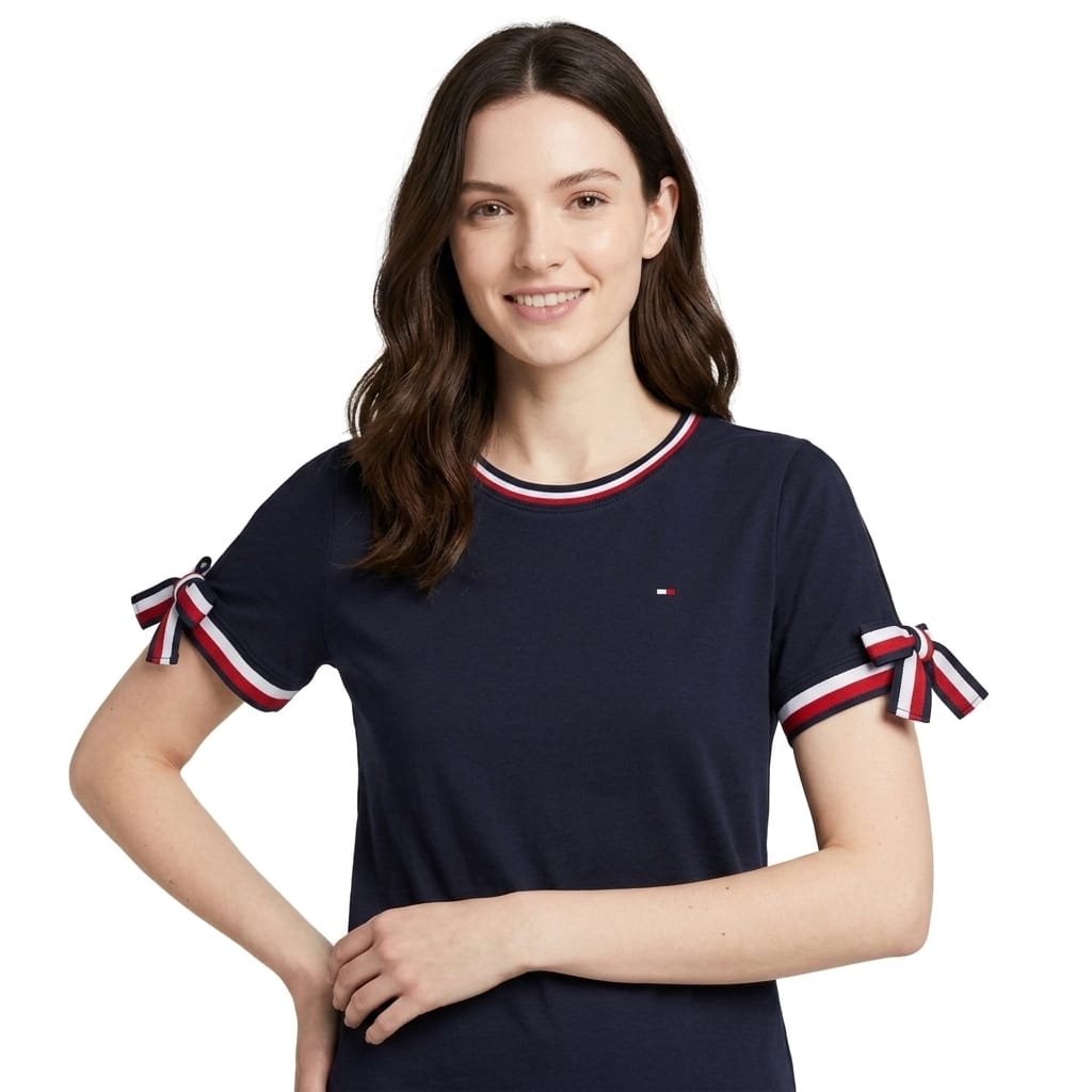 polo-tommy-hilfiger-azul-liston-mujer-frente Polo Tommy Hilfiger Dama - Imagen 1