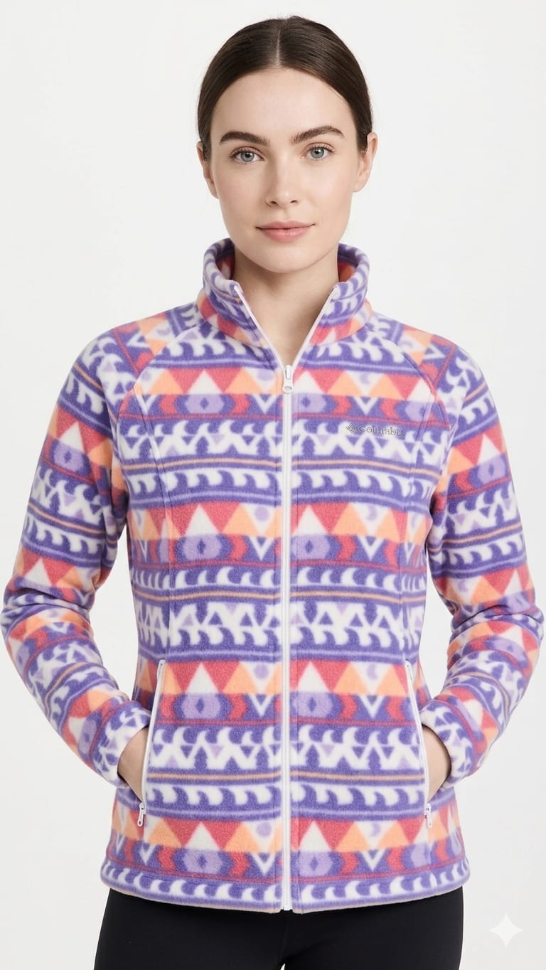 casaca-polar-columbia-diseño-naranja-azul-rosado-mujer-frente Casaca Columbia Dama - Imagen 1