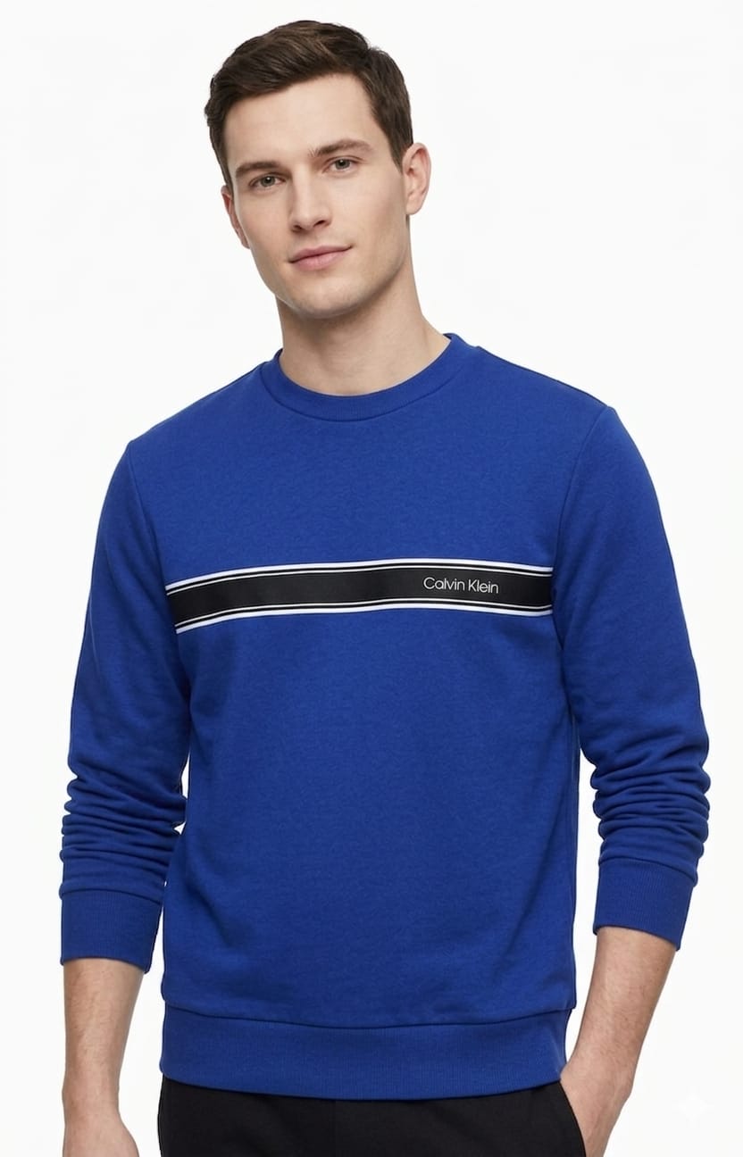 polera-calvin-klein-azul-franja negra-hombre-frente Polera Calvin Klein Azul de Caballero - Imagen 1