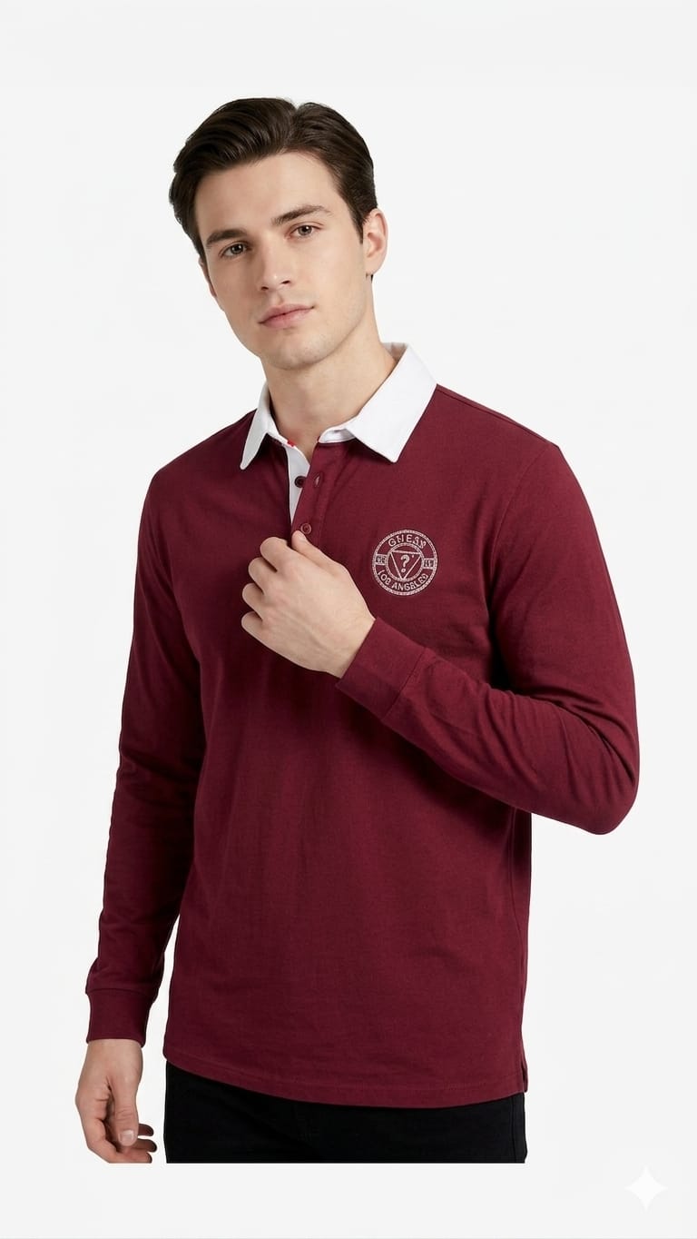 polera-camisero-guess-rojo-vino-hombre-frente Polera Guess Caballero - Imagen 1