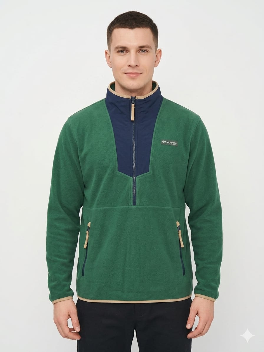 polera-columbia-verde-cuello-azul-hombre-frente Casaca Columbia Caballero Verde - Imagen 1