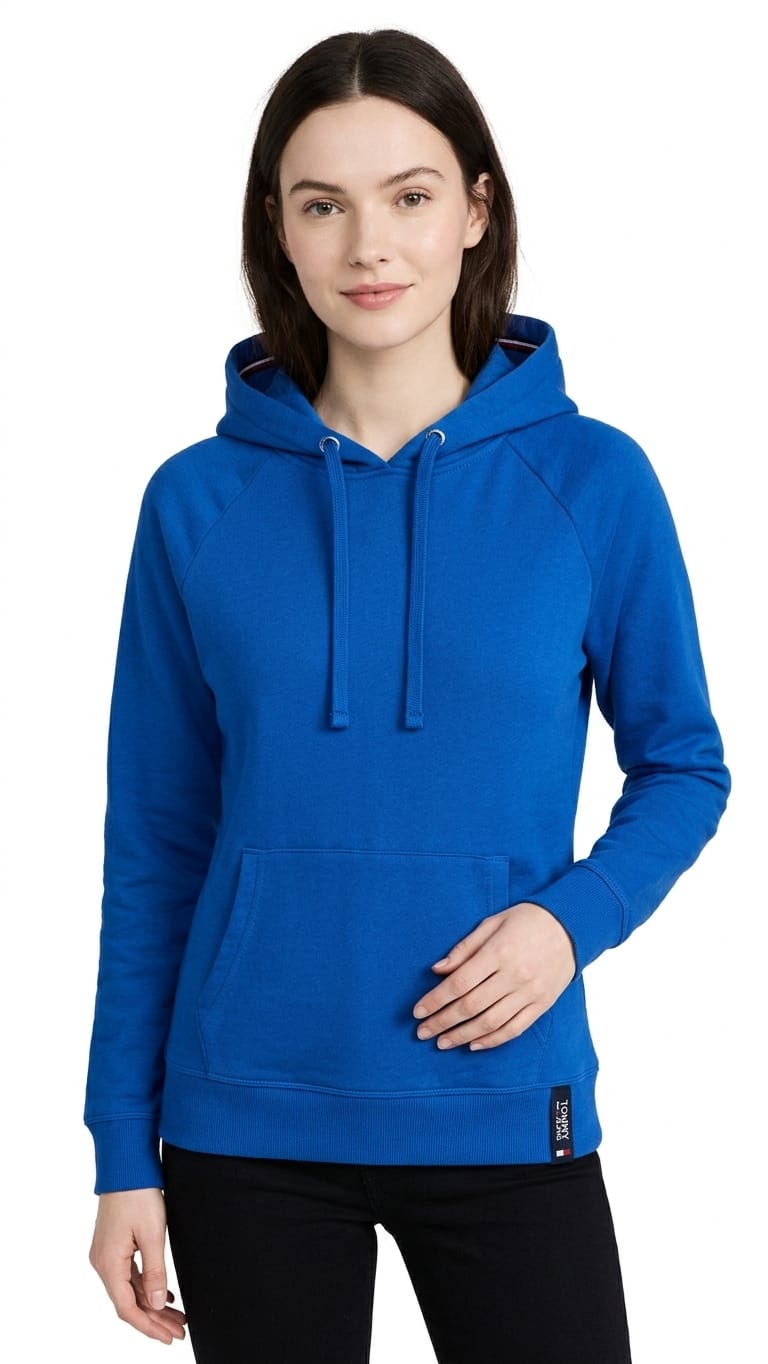 polera-tommy-hilfiger-capucha-azul-electrico-mujer-frente Polera Tommy Hilfiger Dama - Imagen 1