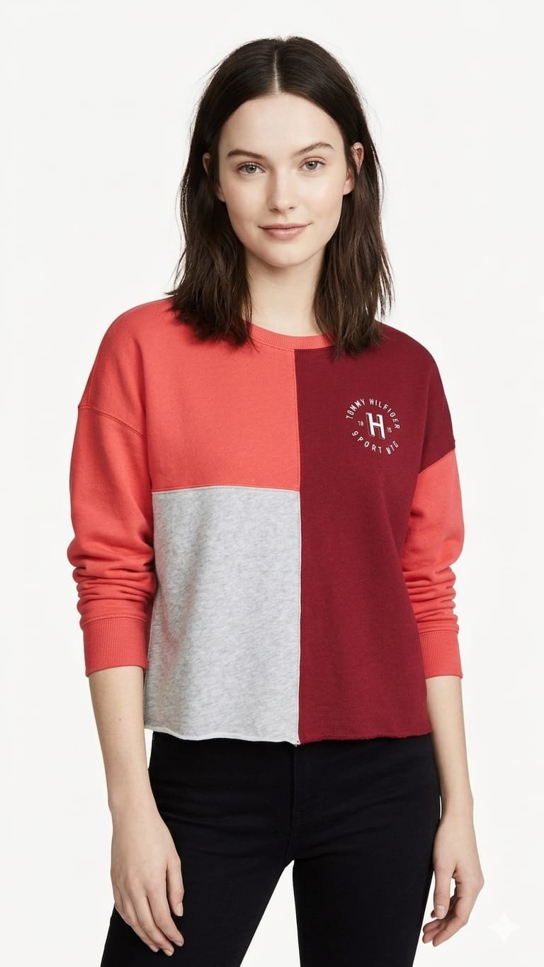 polera-tommy-hilfiger-rosado-blanco-naranja-mujer-frente Polera Tommy Hilfiger Dama - Imagen 1