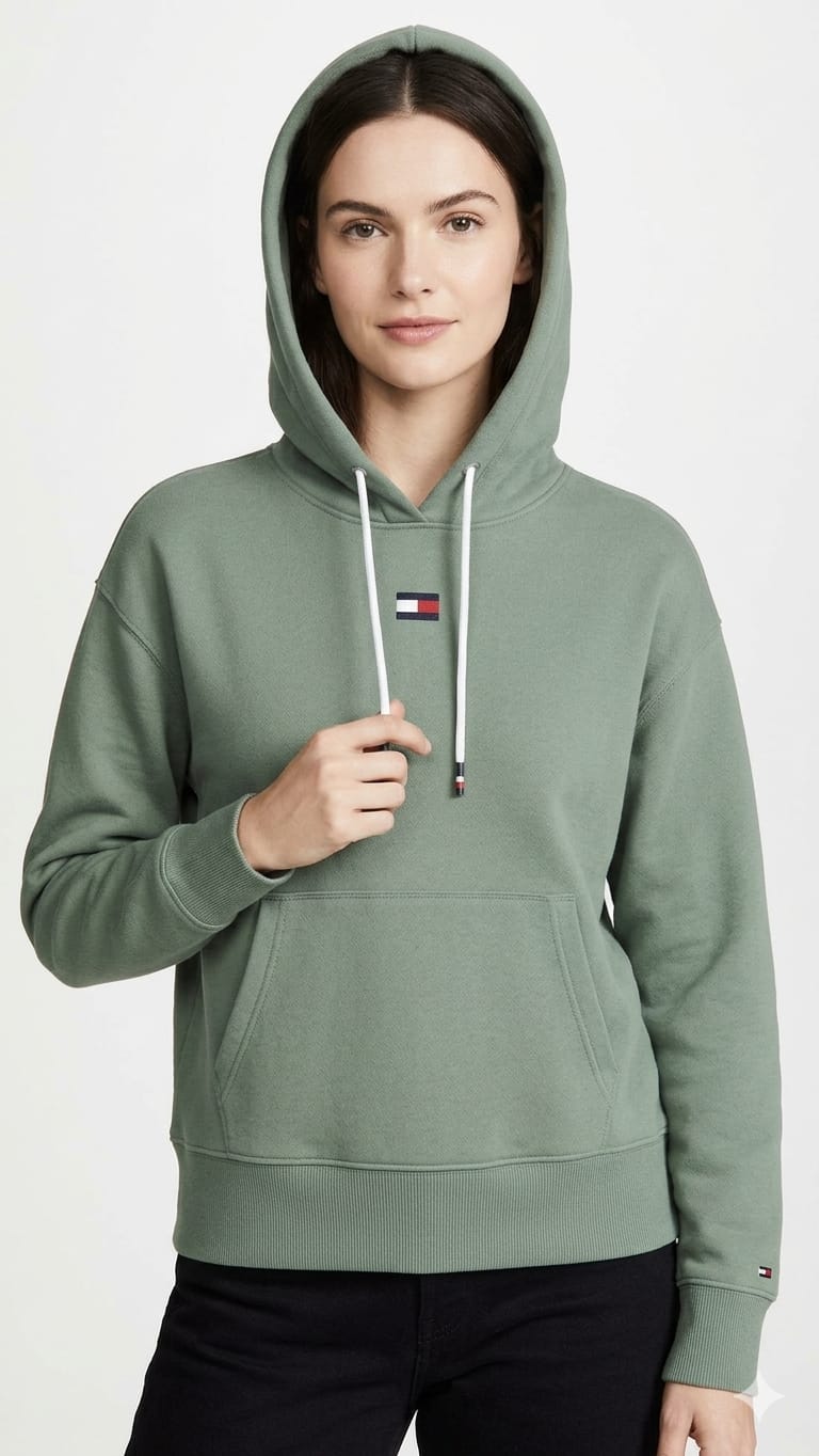 polera-tommy-hilfiger-verde-olivo-logo-bandera-th-mujer-frente Polera Tommy Hilfiger Dama - Imagen 1