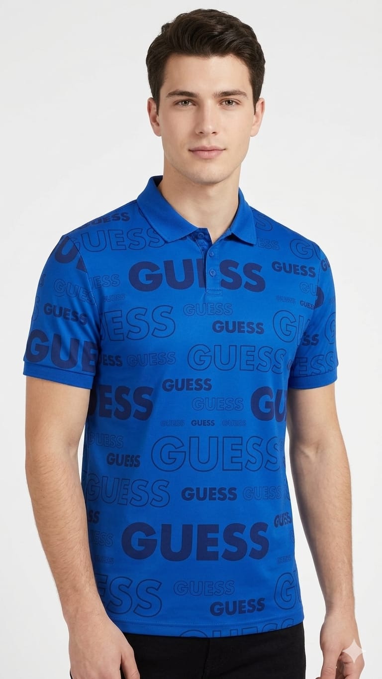 polo-camisero-guess-azul-electrico-monograma-hombre-frente Polo Camisero Guess Monograma Azul - Imagen 1