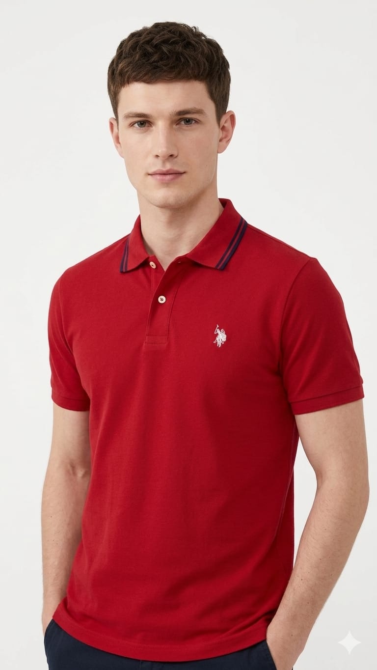 polo-camisero-us-polo-roja-hombre-frente Polo Camisero Slim Fit Rojo US Polo Caballero - Imagen 1