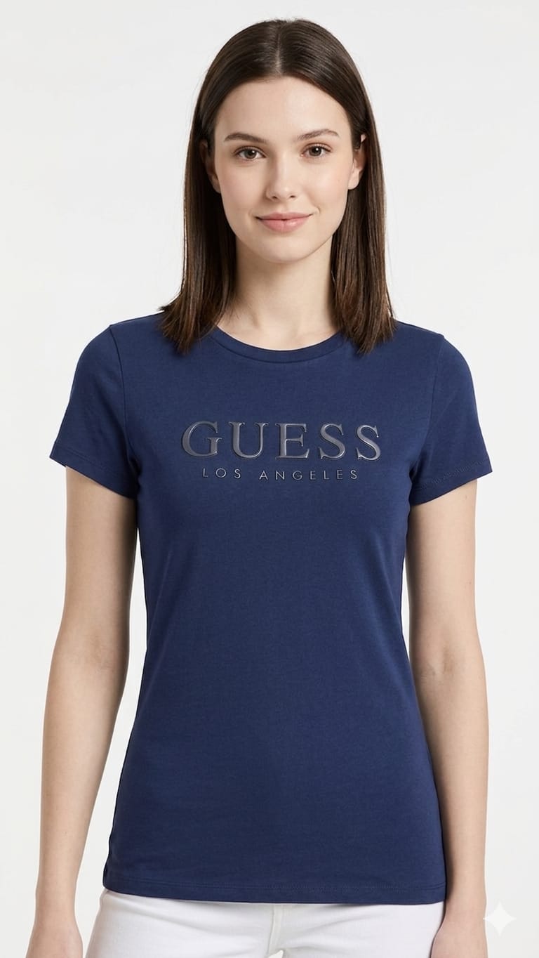 polo-guess-azul-logo-letras-mujer-frente Polo Guess Dama - Imagen 1