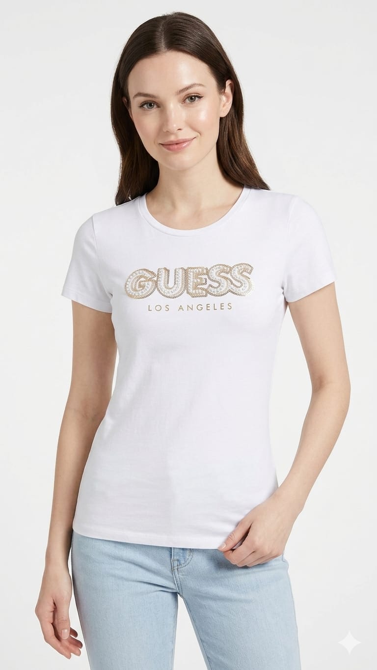 polo-guess-blanco-logo-letras-mujer-frente Polo Guess Dama - Imagen 1