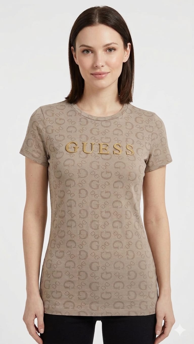 polo-guess-monograma-color-champagne-mujer-modelo Polo Guess Dama - Imagen 1