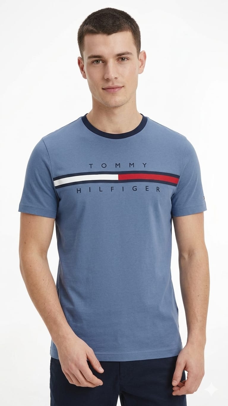 polo-tommy-hilfiger-azul-acero-logo-franja-hombre-frente Polo Azul Acero Tommy Hilfiger Caballero - Imagen 1