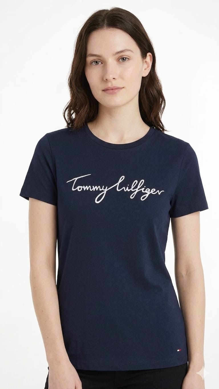 polo-tommy-hilfiger-azul-logo-letras-mujer-frente Polo Tommy Hilfiger Dama - Imagen 1