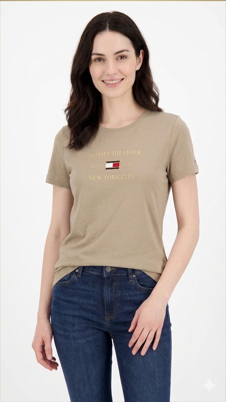 polo-tommy-hilfiger-color-beige-arena-mujer-frente Polo Tommy Hilfiger Dama - Imagen 1