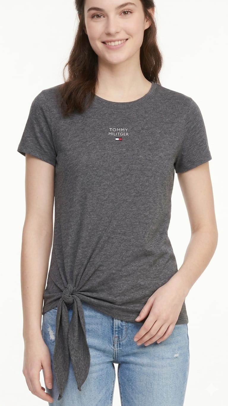 polo-tommy-hilfiger-gris-oscuro-jaspeado-lazo-mujer-frente Polo Tommy Hilfiger Plomo Dama - Imagen 1