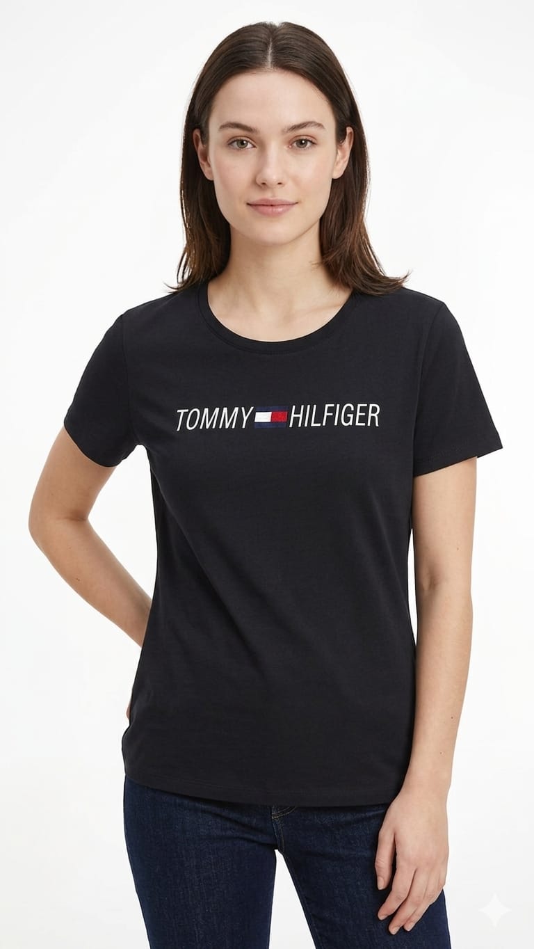 polo-tommy-hilfiger-negro-logo-letras-mujer-frente Polo Tommy Hilfiger Dama - Imagen 1