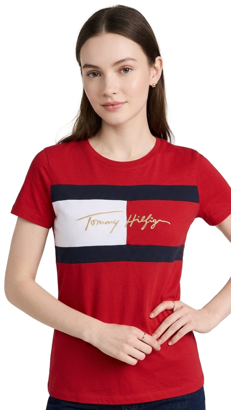 polo-tommy-hilfiger-rojo-logo-bandera-mujer-frente Polo Tommy Hilfiger Dama - Imagen 1
