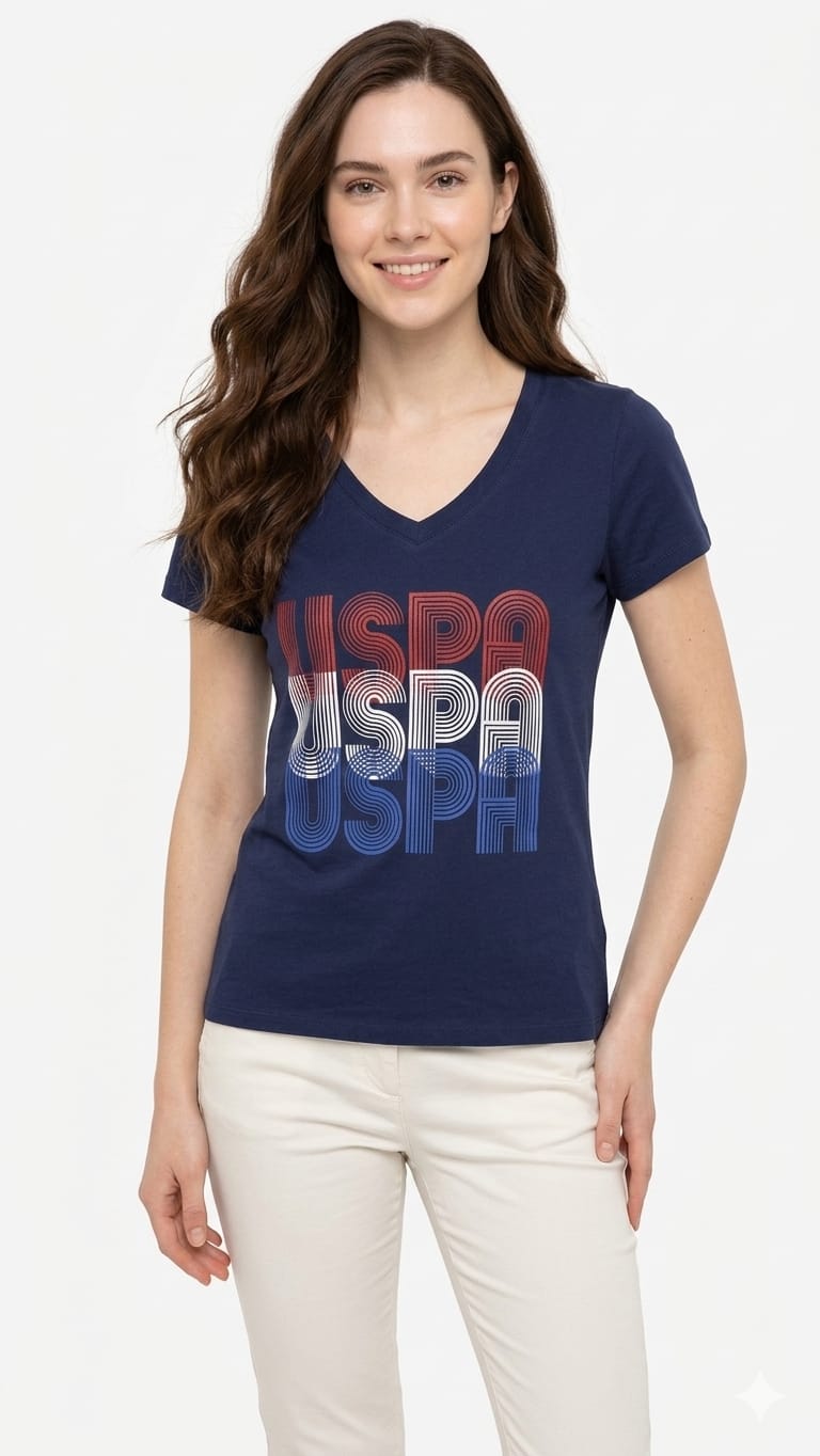 polo-us-polo-azul-logo-letras-mujer-frente Polo US Polo Dama Azul - Imagen 1
