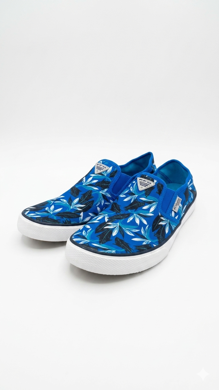 Gemini_Generated_Image_ (30) Zapato Casual Slip-On Columbia PFG – Azul Estampado de Peces - Imagen 1