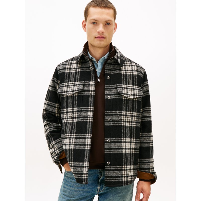 Tommy-JacketXM06322-BDS Plaid Wool-Blend Padded Shirt Jacket - Imagen 1