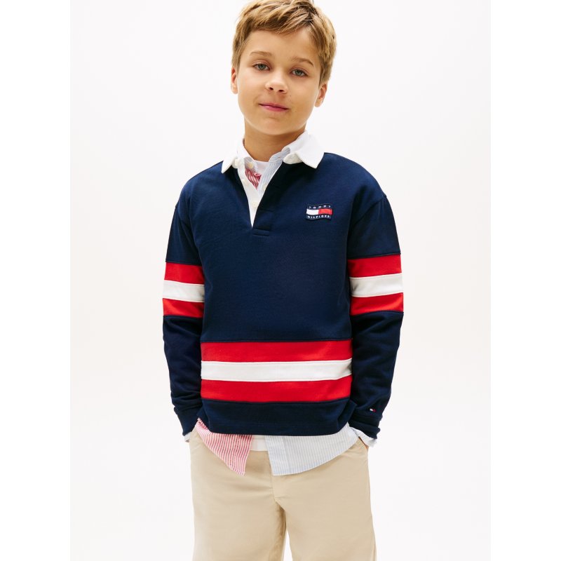 Tommy-PoloKB10235-C1G Kids' Logo Graphic Stripe Rugby Polo - Imagen 1