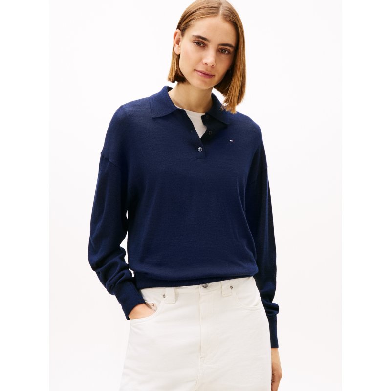 Tommy-PoloWW48449-C1G Wool-Silk Blend Sweater Polo - Imagen 1