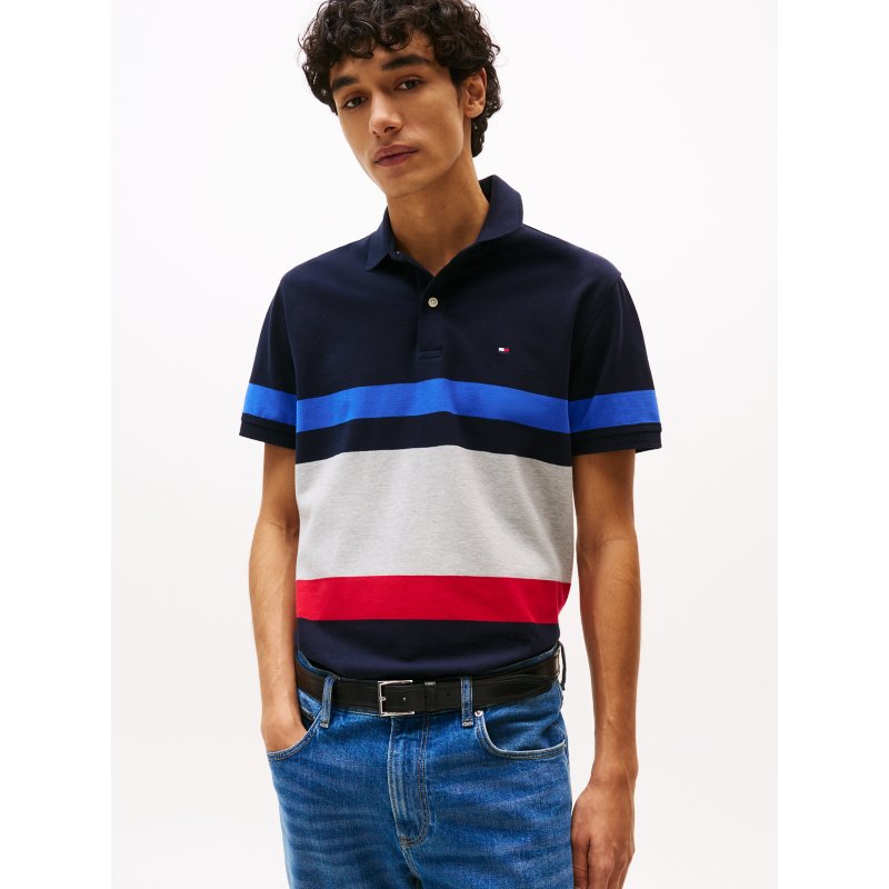 Tommy-PoloXM05154-DW5 Regular Fit Block Stripe Polo - Imagen 1