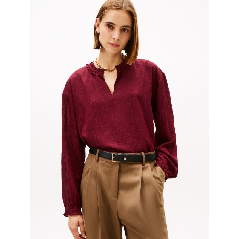 Tommy-SweaterXW06993-VLP Check Print Chiffon Pullover Blouse - Imagen 1